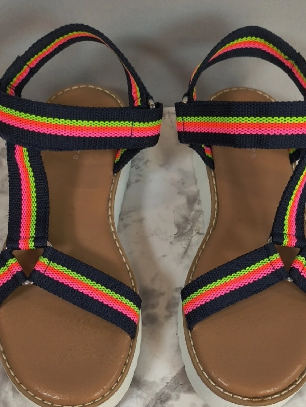 Limelight Mickey Women’s Striped Platform Sandals Adjustable Ankle Strap Size 7